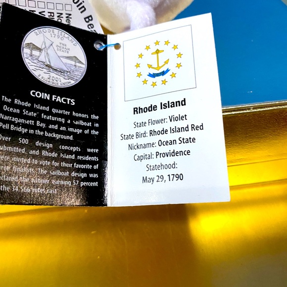 LIMITED TREASURES NWT RHODE ISLAND STATE COIN #13 BEAR PLUSH TAGS & QUARTER 8” - Picture 8 of 10